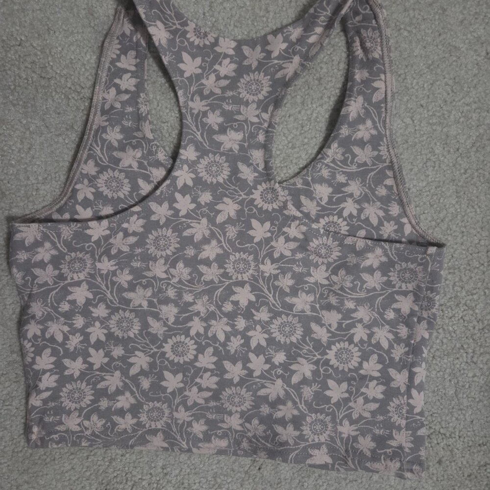 NWOT Pact Cinder Trellis Floral Print Organic Cotton Blend Racerback Crop Top - Picture 2 of 12